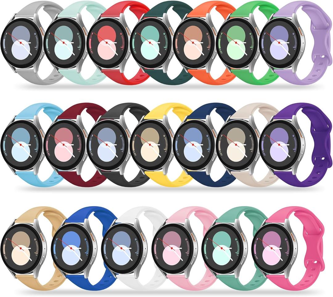 Slim Bands Compatible with Samsung Galaxy Watch 7 6 5 4 FE 40mm 44mm/6 4 Classic 43mm 47mm 42mm 46mm/5 Pro 45mm/Active 2 Band, 20mm Soft Silicone Narrow Thin Strap for Women Men