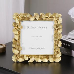 Cuspin 6x6 Picture Frame Vintage Gold Frames, Gold Ornate Leaf Textured Hand-Crafted Resin with Glass Front Antique Photo Frame for Tabletop Display, Retro Design Home Decor