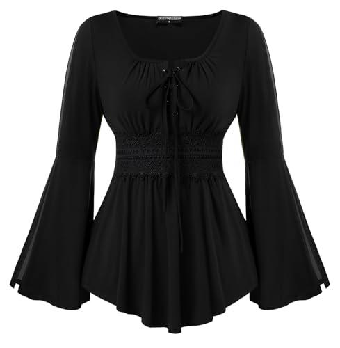 Scarlet Darkness Renaissance Shirt Women Pirate Costume Women Vintage Corset Tops, XL, Black