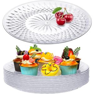 Fumete 10 Pcs Round Plastic Serving Platters 12 Inch Clear Plastic Tray Acrylic Crystal Flan Plates for Engagement Party Food Cake Cookie Fruits Birthday Wedding Supplies