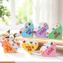 Thyle 6 Pcs Valentines Day Conversation Hearts Decor 3.2 Valentine Wooden Candy Heart Tiered Tray Table Decorations Sweet Sprinkle Wood Heart Be Mine Kiss Me Desk Sign for Centerpiece Home Party