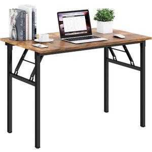 Need Folding Desk for Home Office 39-3/8 inch Length Modern Folding Table Computer Desk No Install Needed Rustic Brown Desktop Black Frame AC5FB(100 * 60)