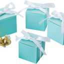AWELL Mint Green Gift Candy Box Bulk 2x2x2 inches with White Ribbon Party Favor Box,Pack of 50