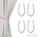 Hion 4 Pcs Boho Curtain Tiebacks,Wood Beads Curtain Holdbacks,Outdoor Farmhouse Tie Backs for Curtains, Curtain Holders for Drapes Home Office Decor with Hooks(White Washed)