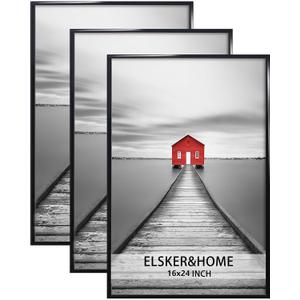 ELSKER&HOME 16x24 Poster Frame 3 Pack, Black Picture Frame for Horizontal or Vertical Wall Mounting, Sturdy and Scratch-proof