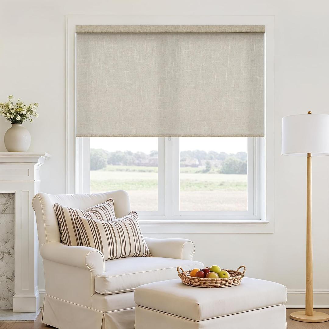 Linen Cordless Roller Shades for Wide Window Light Filtering 51" W x 72" H