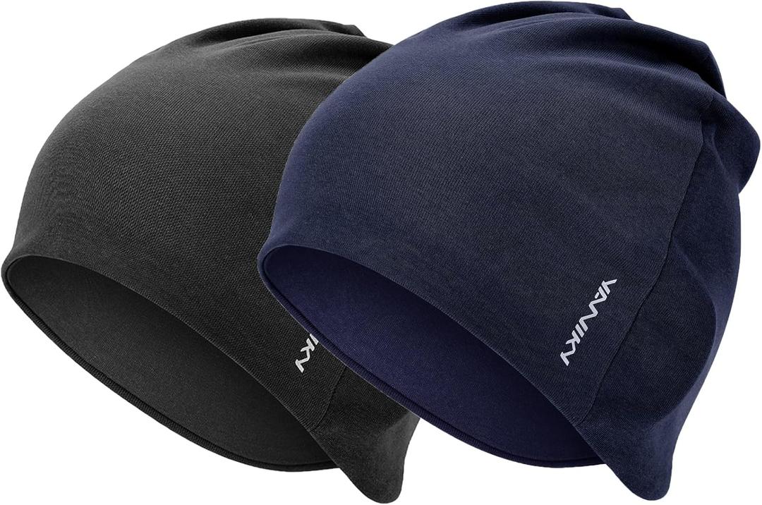 Beanie for Women - Men Modal Sleep Cap, Cotton Chemo Beanie Hat - Unisex Skull Cap - Soft and Skin Friendly Beanies (Black+navy Blue)