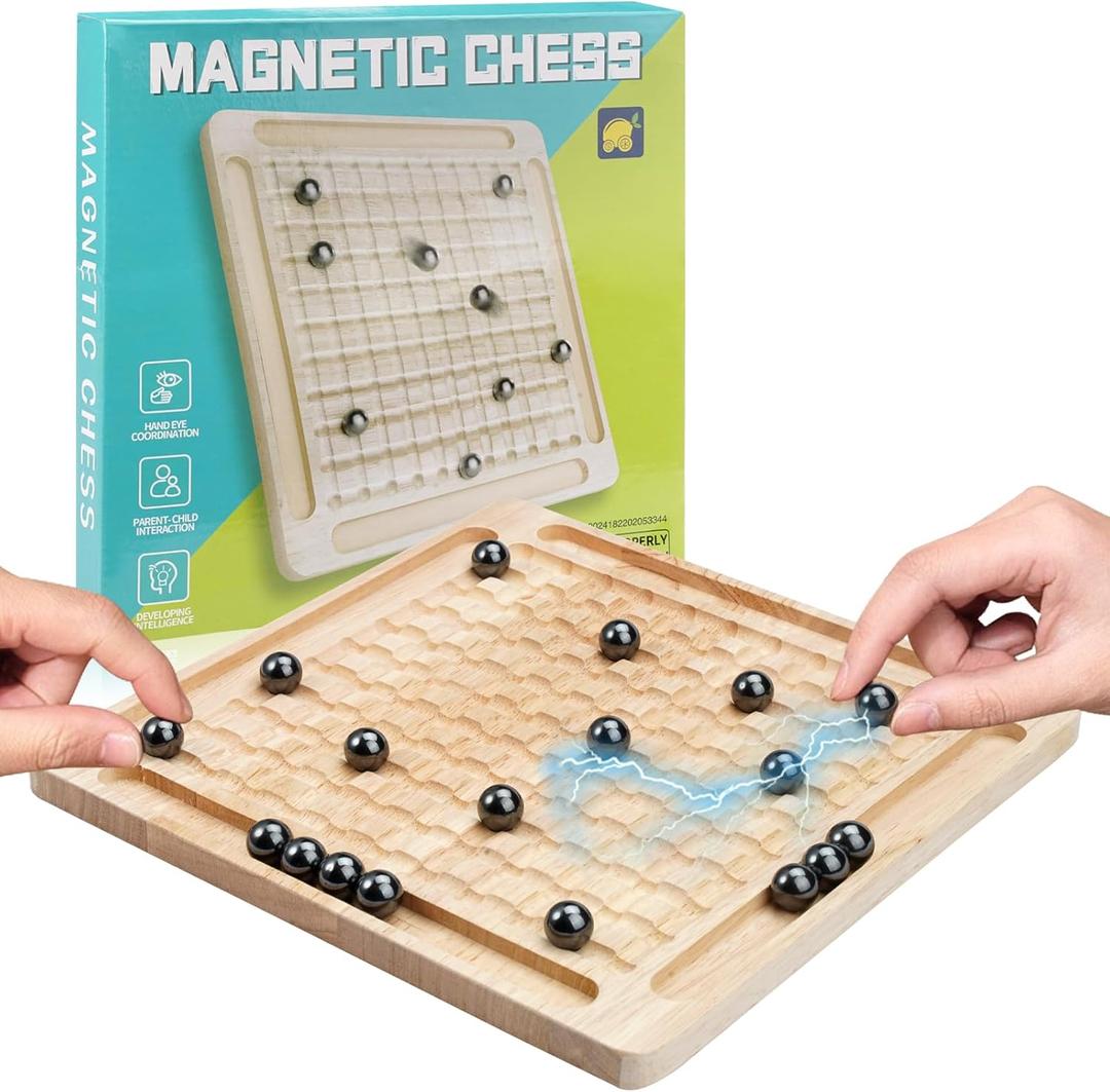 Magnet Game,Magnetic Chess Game,Table Top Magnetic Chess Fun Family Games for Kids and Adults,Magnetic Rocks Game Puzzle Toy Family Party Strategy Game for Boys and Girls, Wood