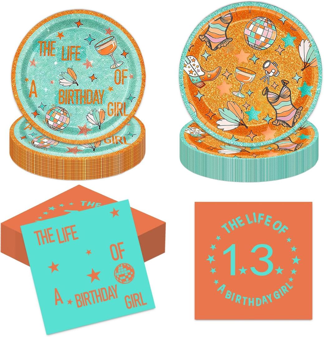 100 Pcs Showgirl Plates and Napkins Set, The Life of Birthday Girl Party Tableware Includes Napkins and 7 Inch & 9 Inch Paper Plates for Girls Birthday Bachelorette & Retro Showgirl Bday Party Decor