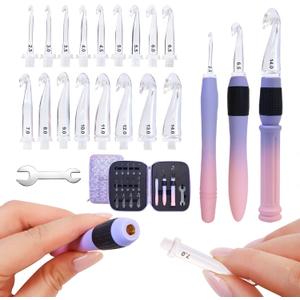 Lewhoo 17 Sizes Ergonomic Crochet Hook Set with Case 2.5mm-14.0mm, 3PCS Interchangeable Handles with Screw-Lock Connection, All in One Crochet Set for Beginner