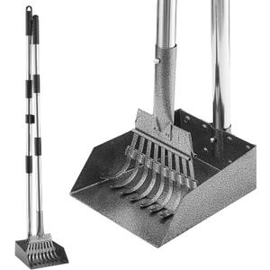 Pooper Scooper Adjustable Dog Pooper Scooper Tray and Rake Set Metal Pooper Scooper Dog Poop Scooper for Yard