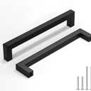 homdiy 25 Pack Black Cabinet Pulls 6-5/16 Inch Matte Black Cabinet Pulls Stainless Steel Drawer Dresser Handles, 160mm Square Bar Hardware Drawer Handles Stainless Steel Dresser Hardware, LSJ12BK160