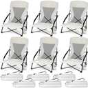 Menkxi 6 Pack Low Beach Chairs for Adult Portable Travel Compact High Back Sling Folding Beach Chair with Cup Holder Carry Bag for Lawn Sand Concerts Outdoor Camping BBQ Picnic Festival (Light Grey)