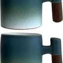 2-Oz Ceramic Espresso Cups with Wood Handle, 2/4-Piece Set for Coffee, Tea, Latte - Dishwasher Safe, Multi-Color & Wood Styles, Gift & Café Use (blue white, Wooden Handle2)