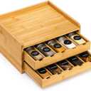 Jucoan Bamboo Spice Rack Organizer, 2-Tier Pull Out Spice Seasoning Shelf Holder 20-Bottles Seasoning Spices Jars Organizer for Kitchen Countertop Cabinet No Assembly Required