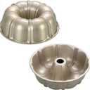 P&P CHEF 10 Inch Light Gold Non-stick Cake Pan, Carbon Steel Fluted Tube Round Baking Pan for Pound Cake, 10-Cup Large Capacity Bakeware, Healthy & Heavy Duty, 2 Pieces