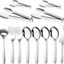 Gisly 12-Piece Serving Set - Large Spoons, Forks, Tongs, Ladle, Cake Server & Appetizer Tongs for Buffet Catering, Dishwasher Safe