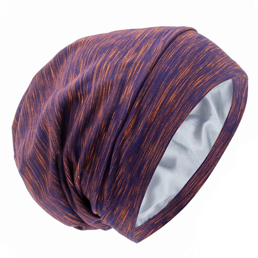 Silk Satin Lined Bonnet Sleep Cap - Adjustable Stay on All Night Hair Wrap Cover Slouchy Beanie for Curly Hair Protection for Women and Men - Mixed Purple