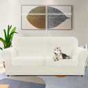 ZNSAYOTX Oversized Velvet 3 Piece Couch Cover with 2 Extra Large Seat Cushion Covers Stretch Sofa Cover for 2 Cushion Couch Thick Soft Loveseat Sofa Slipcover (Beige),72"-92"(2 Cushions)