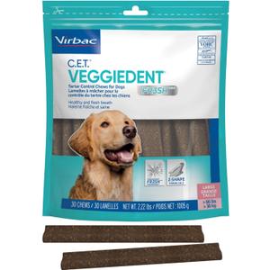 Virbac CET Veggiedent FR3SH Tartar Control Chews for Dogs Large (30 count), Brown, 2.22 Pound (Pack of 1)