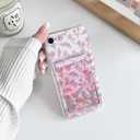 NITITOP Compatible with iPhone 7/8 / SE Case Clear with Card Holder Cute Flower Floral Leave Pattern for Women Girl Soft TPU Shock-Absorbing Wallet Case Protective Phone Cover - Pink
