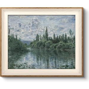 VIYYIEA Framed Canvas Wall Art, River Landscape Wall Art for Living Room, Vintage Natural Oil Painting Picture, Beautiful Scenery Home Decor, Bathroom Wall Decor -【Banks of the Seine】24x36