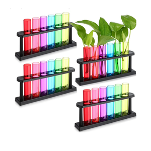 Kingdder 24 Pcs Plastic Test Tubes with Rack for Plant Propagation Station, 1.5 oz Shot Glasses Holder for Science Parties, Pouring and Storing Liquids, Hydroponic Plants Cutting Vase for Office Home