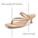 Coutgo Womens Strappy Kitten Heels Flip Flops Square Open Toe Low Heels Fashion Party Dress Thong Heeled Sandals,Khaki,size 6
