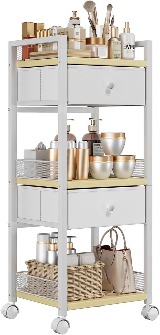 Flycity Rolling Makeup Organizer Cart, Floor Skincare Organizers Storage with Drawers, Vanity Makeup Cart with Wheels, Cosmetic Display Cases Holder for Skin Care Perfume Nail Polish Brush Hair Tool