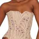 Seyumixi Floral Lace Corset Top for Women Sweetheart Neck Strapless Bustier Hollow Out Textured Mesh Overbust Corset (L, Tie Up Brown)