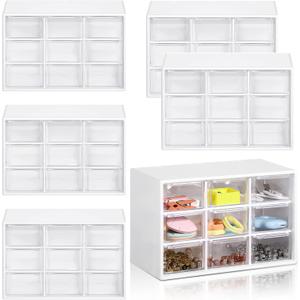 Amyhill 6 Pcs Mini Drawer Organizer Small Organizer with 9 Drawers Plastic Desktop Craft Storage Box for Office Home Room Jewelry Cosmetics Collection(White)