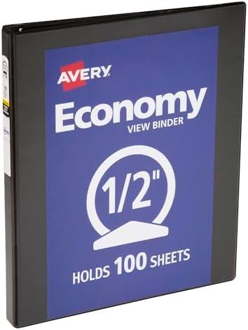 Pack of 2 Avery Economy View 3 Ring Binder, 0.5" Round Rings, 100-Sheet Capacity, 0.7 Inch Wide Spine, Great for Home, School Supplies, Office, or Organization Needs, 1 Black Binder (05751)