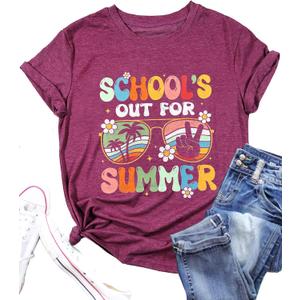 Happy Last Day of School Shirt Womens Schools Out for Summer T-Shirt Teacher Off Duty Gift Shirt (XL)