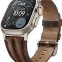 Leather Band for Apple Watch Ultra Band 49mm/46mm/45mm/44mm/42mm-Ultra 3 2 1, Series 11 10 9 8 7 6 5 4 3, SE 3 2 1, for iWatch Handcrafted Band Men Genuine Leather Rugged Vintage Strap (Sliver - Classic Retro Walnut)