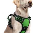rabbitgoo Dog Harness for Large Dogs, No Pull Pet Vest with 3 Buckles, Adjustable Soft Padded Pet Harness with Easy Control Handle and Reflective Strips, Green, L