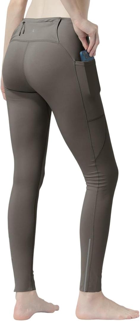 Women's High Waisted Moisture - Wicking Yoga Leggings with Pockets, Reflective Stripes & Shirt Loop for Active Lifestyle (Dark Gull Grey)