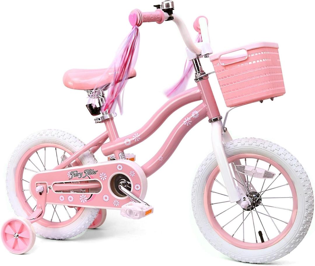 Girls Bike for Kids 3-5, Kids Bike with Training Wheels, Basket, Coaster Brake, Streamers, 16 inch Pink Pedal Bike for Kids, Birthday Gift (14")