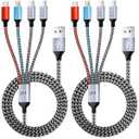 Dual Type-C Ports USB Multi Charging Cable Cord, 4 in 1 Charging Cables for Multiple Devices, Multi Charger Phone Charger Cord with iPhone 17/IP/Micro Port for iPhone 16-12/Android/iPad(5FT 2Pack)