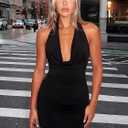 OZICERD Cowl Neck Halter Mini Dresses for Women Bodycon Going Out Dress Backless Sleeveless Party Club Rave Short Vestido Black M