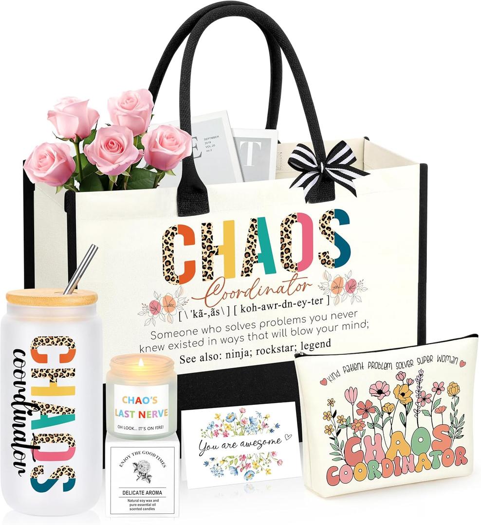 Chaos Coordinator Gifts, Administrative Professional Day Ideas Gifts, Christmas Coworker Paraprofessional Appreciation Gifts for Social Worker Boss Lady Coworkers Manager Basket, Set of 6