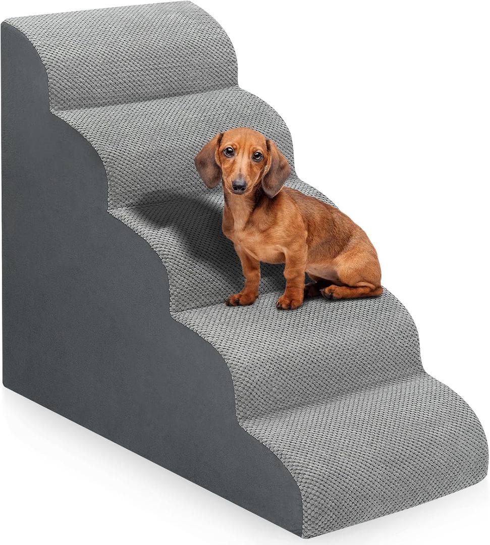 Dog Stairs for Bed 28.7H, 5-Step Dog Ramp, Non-Slip Sturdy Pet Steps for Small Dogs & Cats to get on High Bed or Couches, Grey