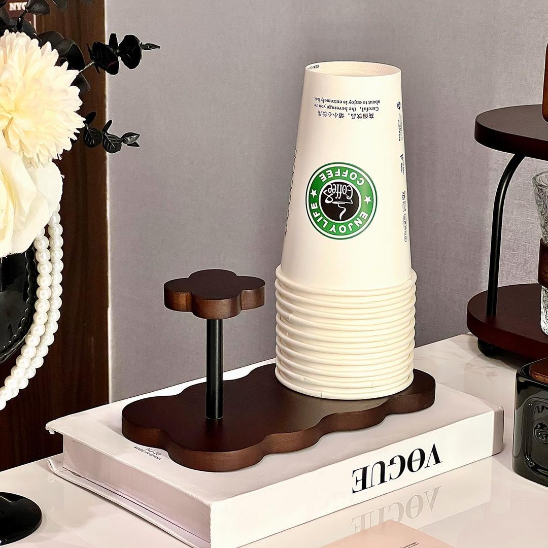 12oz Wood Disposable Cup Dispenser for Countertop | Stylish Bathroom Cup Holder - Perfect for Plastic Mouthwash Cup Storage Organizer,Coffee Paper Cups and Kitchen,Take Out Cup Carriers for Party