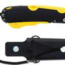 Veltec EZ-1000 Safety Box Cutter Utility Knife, 3 Blade Depth Setting, Squeeze Trigger and Dual Side Edge Guide, 2 Blades, Holster and Lanyard (Yellow)