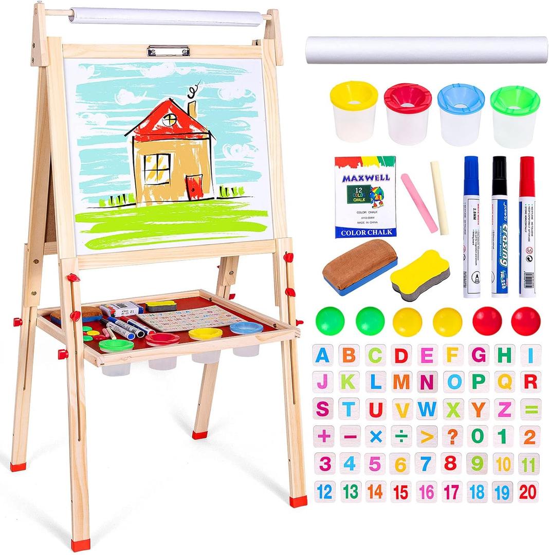 Ragstone Kids Easel Child Easel with Paper roll Double Sized Blackboard Chalkboard