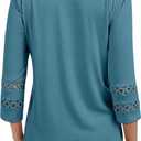Womens 3/4 Length Sleeve Tops V Neck Lace Tunic Tops Dressy Casual Shirts Loose Fit 2025 Trendy Business Blouses (Blue, L)