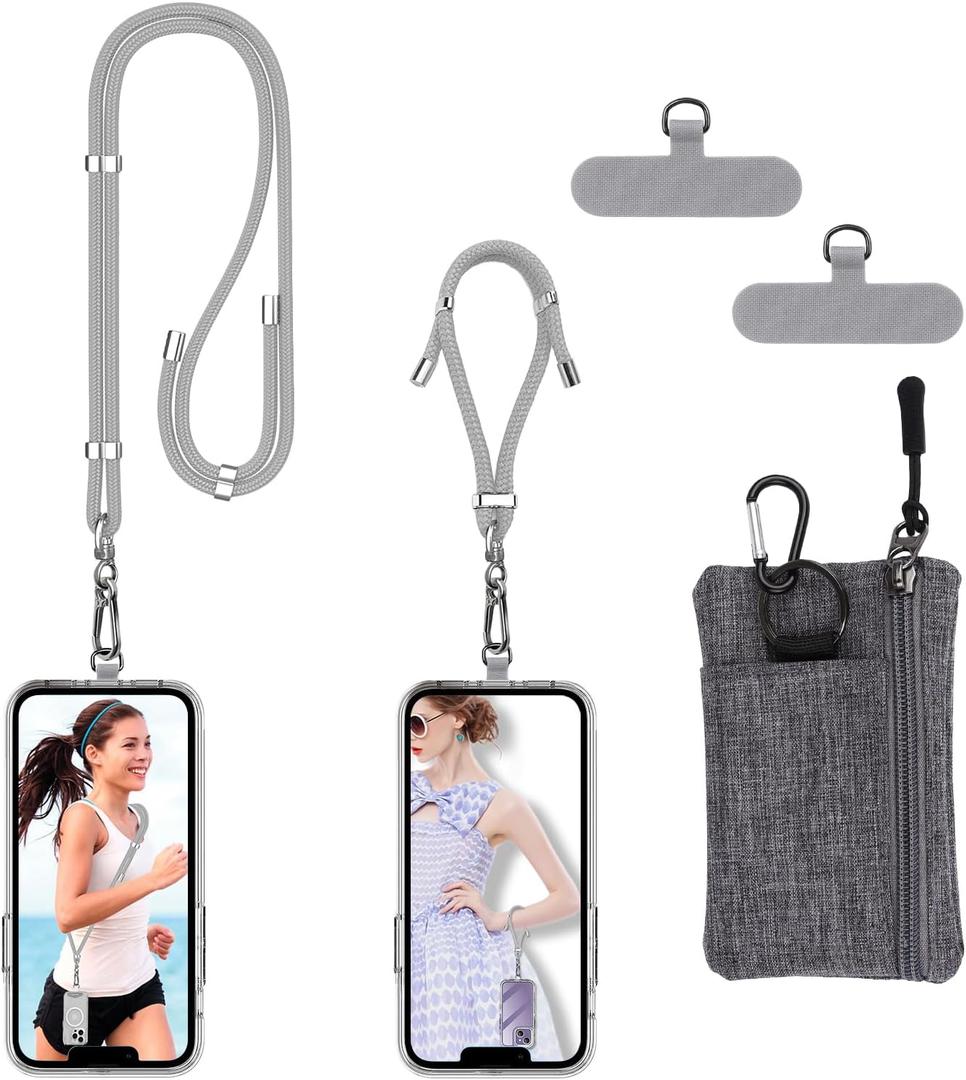 Phone Lanyard - 1 xAdjustable Neck Strap,1 xWrist Strap,1xZipper Wallet Pouch,2xPads,Universal Crossbody Cell Phone Lanyard for Travel Essentials,Wrist lanyards for Keys,ID Badges and Most Smartphones
