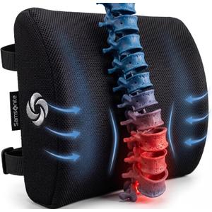 Samsonite Lumbar Support Pillow for Office Chair, Lower Back Support for Car, Back Pillow Desk Chair Cushion with Memory Foam, Improved Posture Backrest, Standard