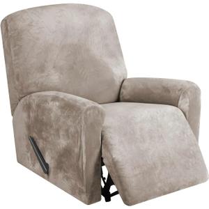 FestiCorp Recliner Chair Covers Real Velvet 4-Pieces Recliner Covers for Small Lazy Boy Recliner Chair Stretch Recliner Sofa Slipcovers Furniture Protector with Side Pocket & Elastic Bottom, Taupe