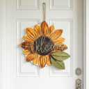 Sunflower Wreaths Welcome Sign for Front Door, 11.8 Inch 3D Wooden Sunflower Door Hanger Decor, Summer Rustic Wood Plaque Wall Hanging for Porch Indoor Outdoor Farmhouse Home Decorations