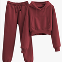 VATEAMI Women's Fleece 2 Piece Outfits Sweatsuit Crop Hooded Pullover Sweatshirt Top Jogger Sweatpants Tracksuits Set (-Medium)